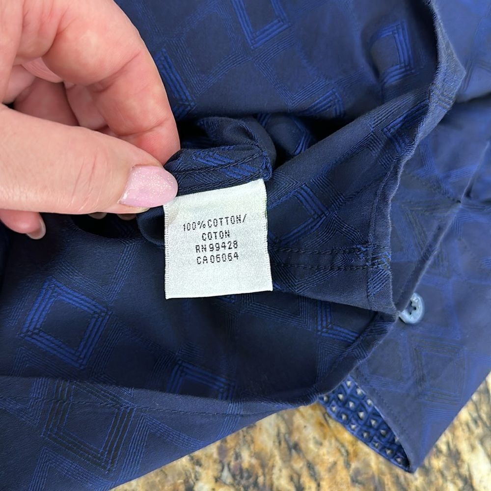 Bugatchi Blue Diamond Pattern Cotton Classic Fit … - image 6